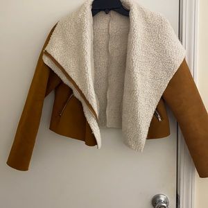 Camel shearpa faux fur jacket